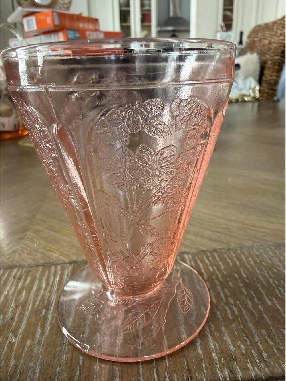 Depression Glass Cherry Blossom Footed Juice Glass Jeanette Glass Co